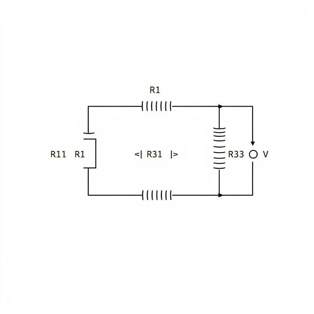 A detailed technical illustration of an electrical circuit diagram featuring three resistors connected in parallel