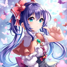 An alluring anime-style character featuring vibrant colors and intricate details, showcasing a confident pose that emphasizes her playful and spirited personality