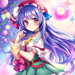 An alluring anime-style character featuring vibrant colors and intricate details, showcasing a confident pose that emphasizes her playful and spirited personality