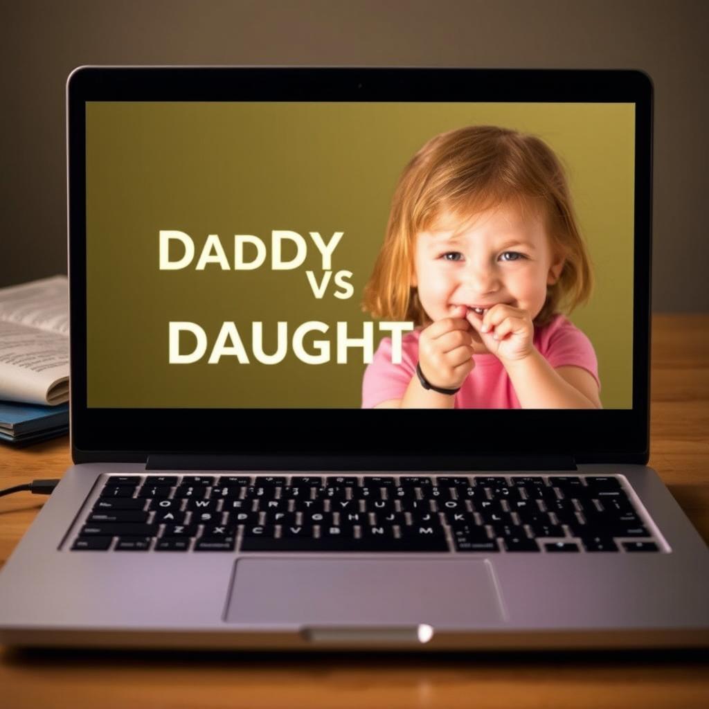 Through the writer’s eyes, we view a glowing laptop screen displaying the bold title ‘Daddy vs Daughter’