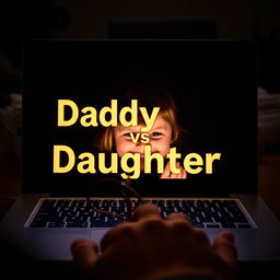 Through the writer’s eyes, we view a glowing laptop screen displaying the bold title ‘Daddy vs Daughter’
