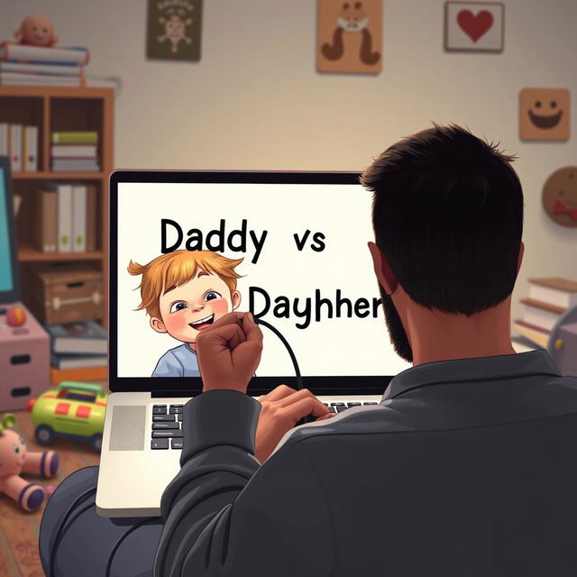 A heartwarming scene illustrating the interaction between a father and his playful daughter