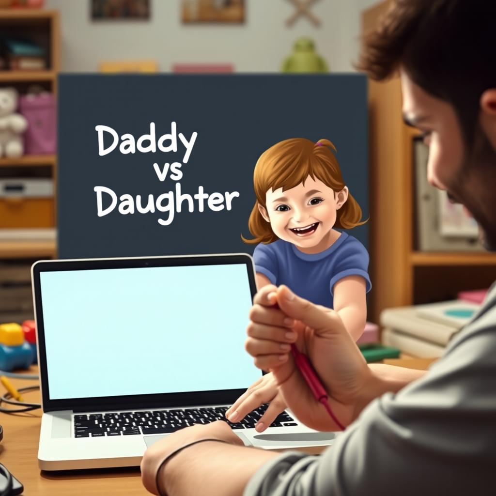 A heartwarming scene illustrating the interaction between a father and his playful daughter