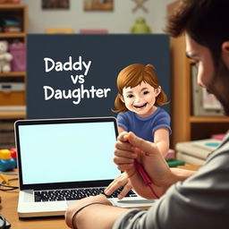 A heartwarming scene illustrating the interaction between a father and his playful daughter