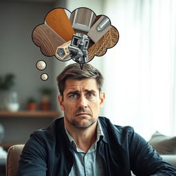 A man with a worried expression on his face, sitting in a thoughtful posture