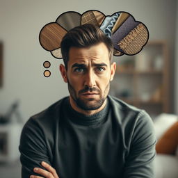 A man with a worried expression on his face, sitting in a thoughtful posture