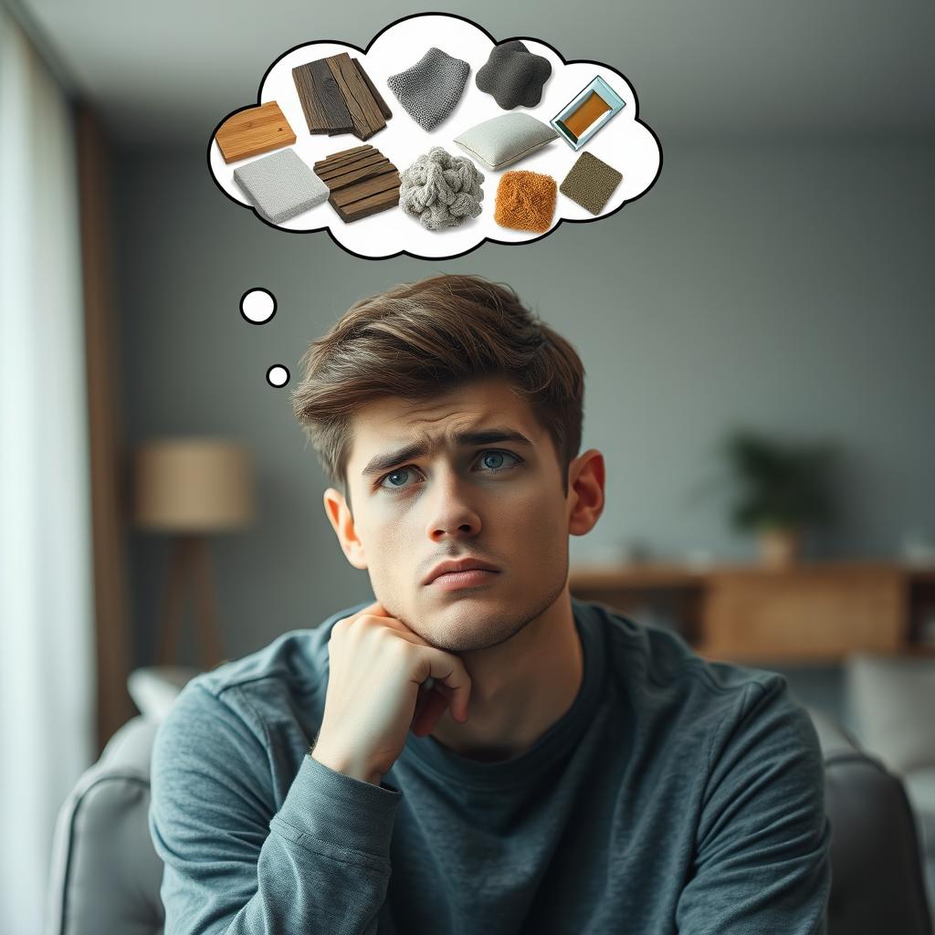 A young man with a worried expression on his face, sitting in a contemplative pose