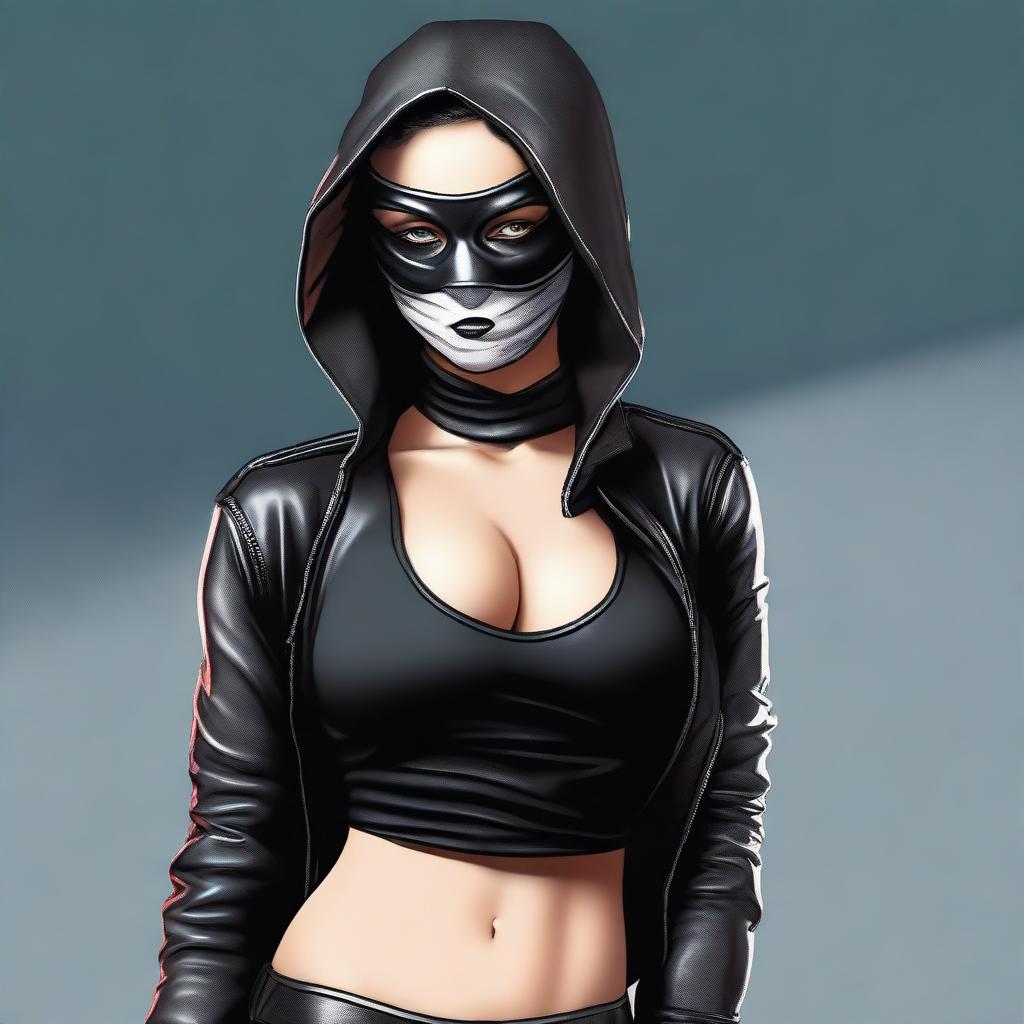 High-quality digital art of a sultry female bank robber