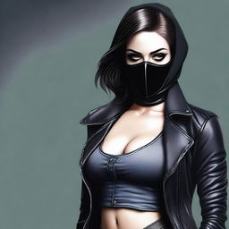 High-quality digital art of a sultry female bank robber