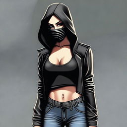 High-quality digital art of a sultry female bank robber