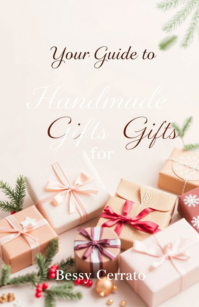 A sophisticated and delicate Christmas cover design themed 'Your Guide to Handmade Gifts for Christmas'