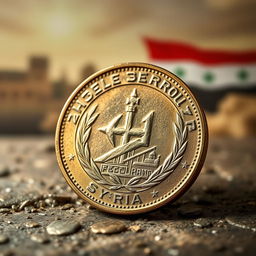 A Syrian coin featuring a prominent symbol of revolution, showcasing intricate designs that celebrate freedom and resilience
