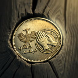 A detailed illustration of a Syrian coin featuring the symbol of a hawk (شاهين) prominently displayed on one side