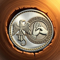 A detailed illustration of a Syrian coin featuring the symbol of a hawk (شاهين) prominently displayed on one side