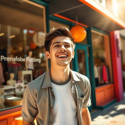 A young man with a joyful expression as he discovers the perfect store