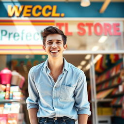 A young man with a joyful expression discovering the perfect store
