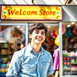 A young man with a joyful expression discovering the perfect store