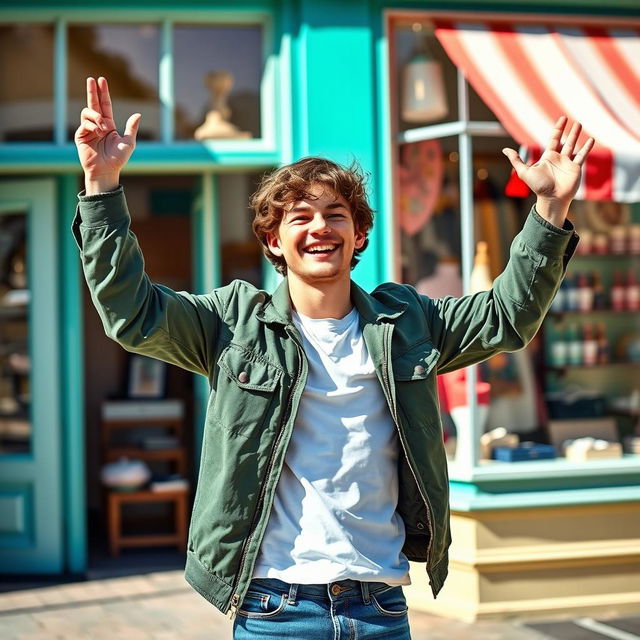 A young man with an expression of happiness as he discovers the perfect store