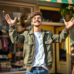 A young man with an expression of happiness as he discovers the perfect store
