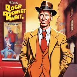 A high-quality digital art movie poster featuring Eddie Valiant, portrayed by Harrison Ford, in the style of 'Who Framed Roger Rabbit'