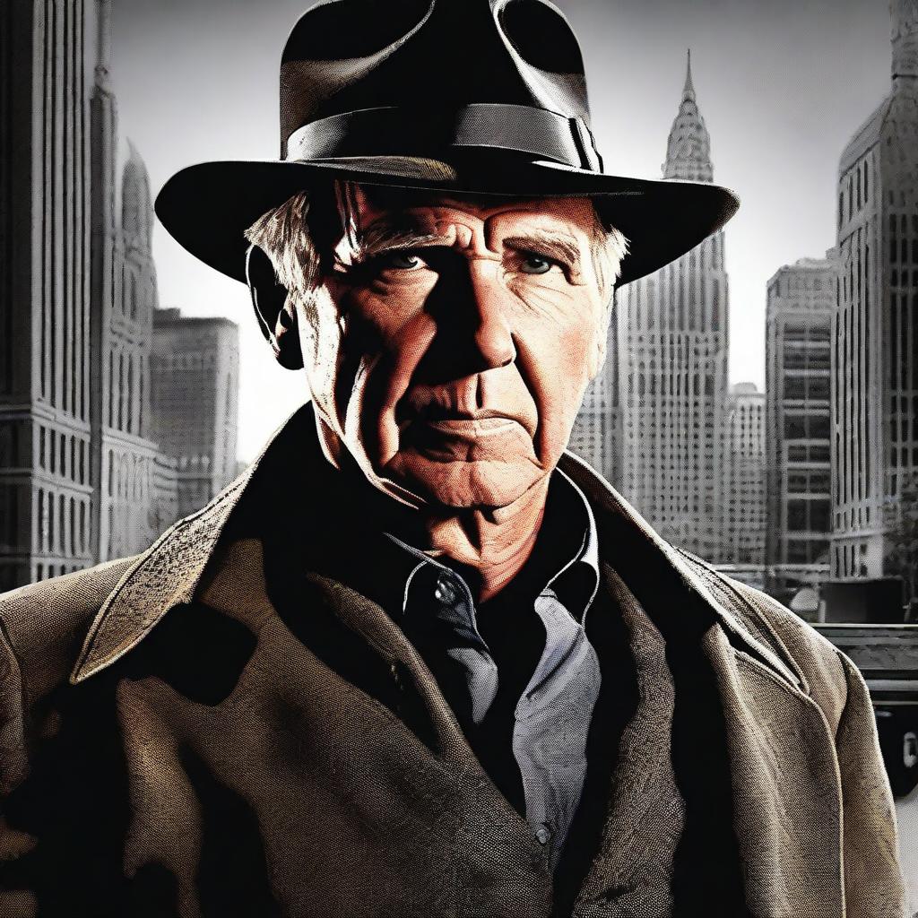 A high-quality digital art movie poster featuring Eddie Valiant, interpreted by Harrison Ford