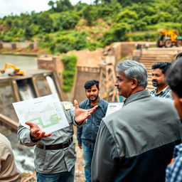 A focused scene featuring an Indian engineer named Arthur, standing at a dam site
