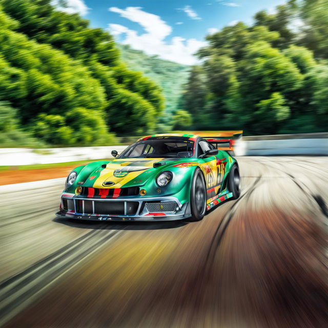 High-quality digital art of a sleek, green race car representing Grenada