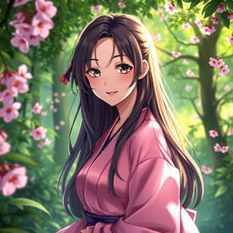 A sensual portrayal of Nezuko Kamado from Demon Slayer