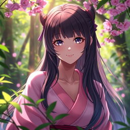 A sensual portrayal of Nezuko Kamado from Demon Slayer