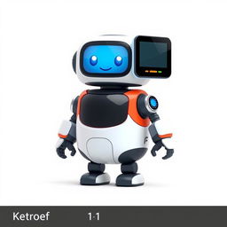 A cute robotic character with a friendly design, featuring two arms and two wheels, standing at 1 meter tall
