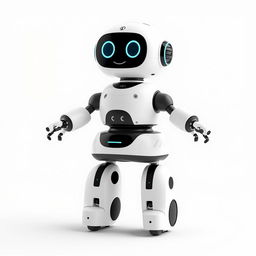 A cute domestic robot designed with two wheels for mobility, standing at a friendly height