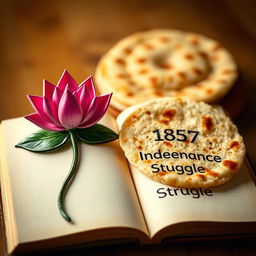 A creative composition featuring a beautiful symbol of a lotus flower intricately designed on a book