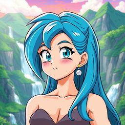 A stylized portrayal of Bulma from the Dragon Ball series, depicted in a fantasy setting