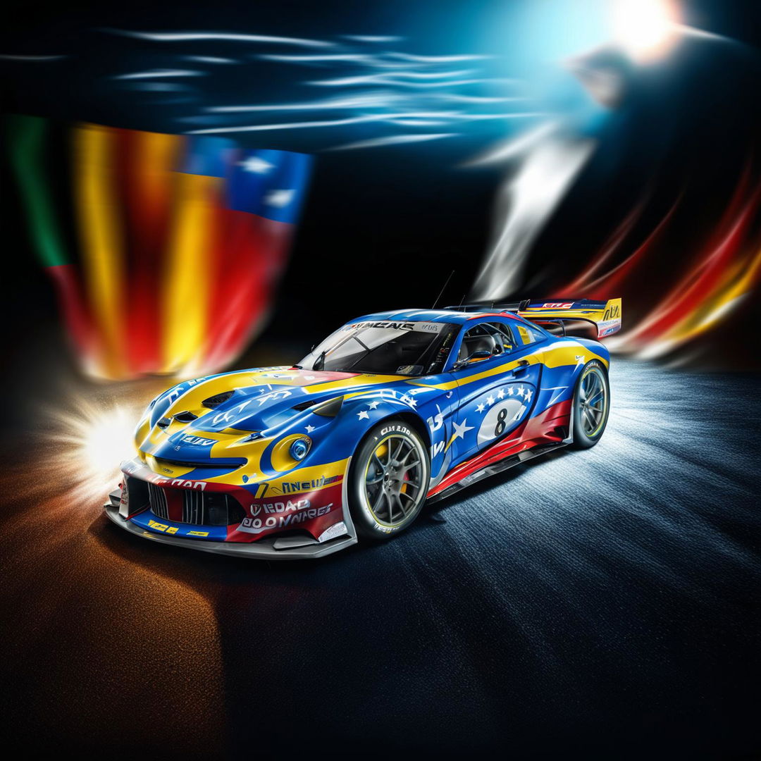 A high-quality digital art image of a race car representing Venezuela