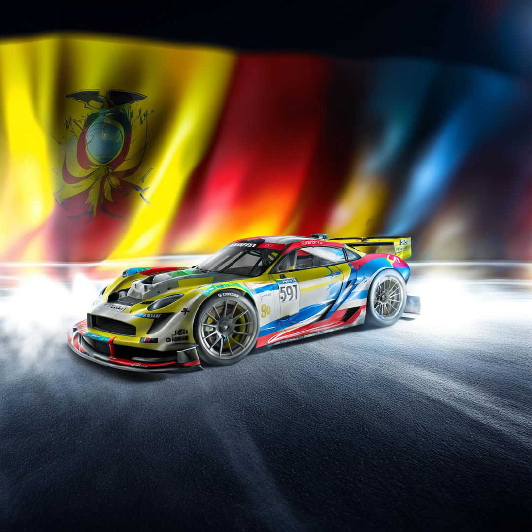 A high-quality digital art image of a race car representing Ecuador