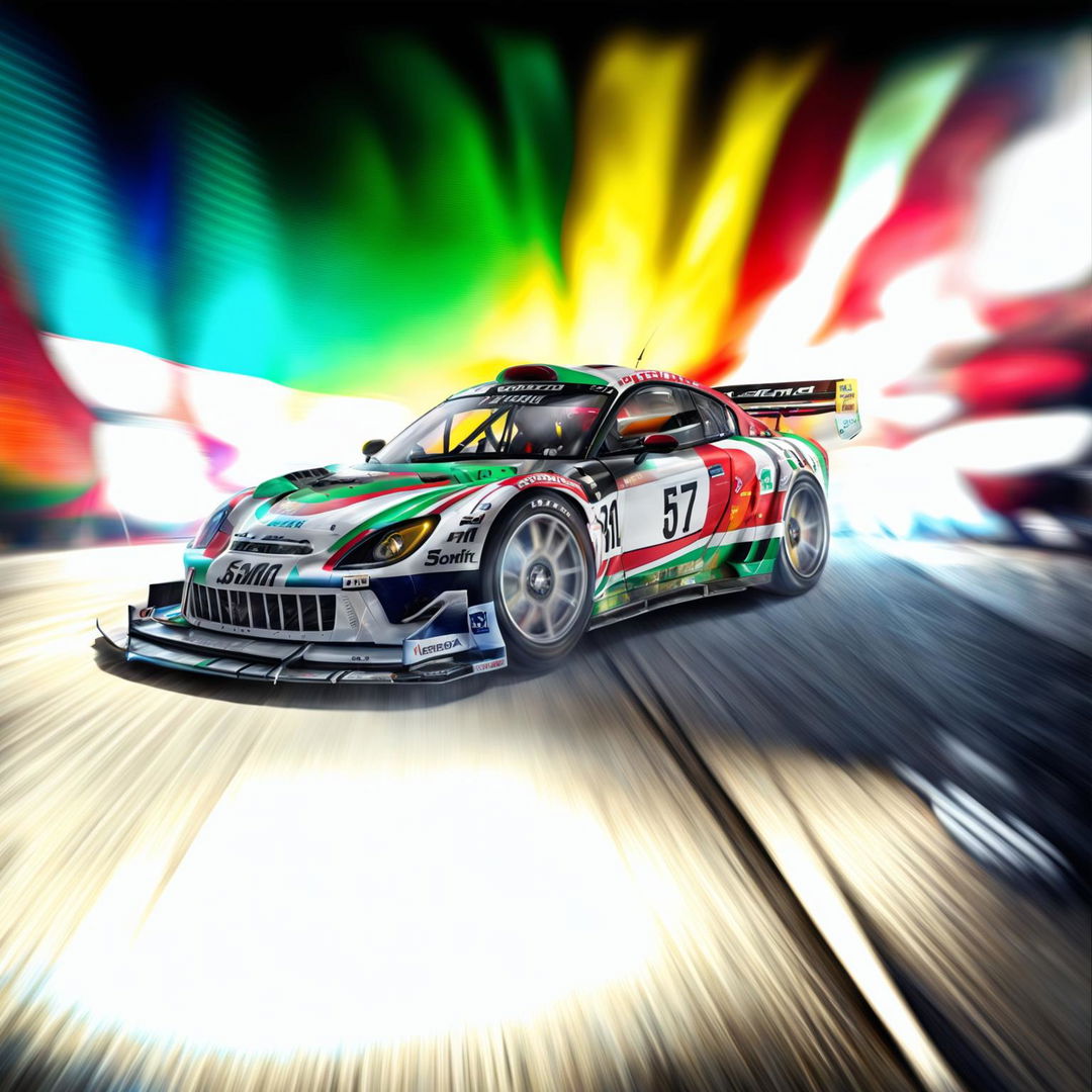 A high-quality digital art image of a race car representing Suriname