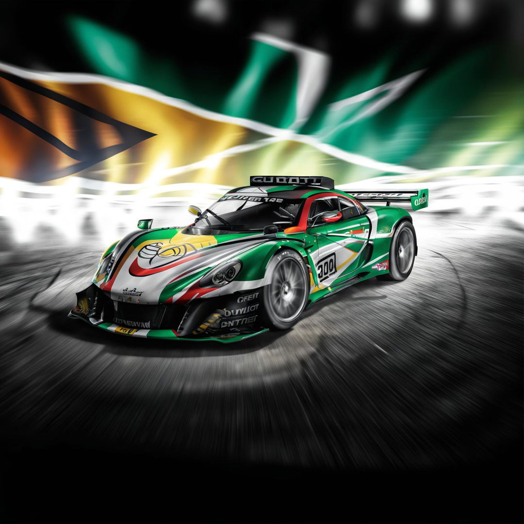 A high-quality digital art image of a race car representing Guyana