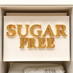 A striking product title for 'SUGAR FREE' designed for placement in a corner of a product display