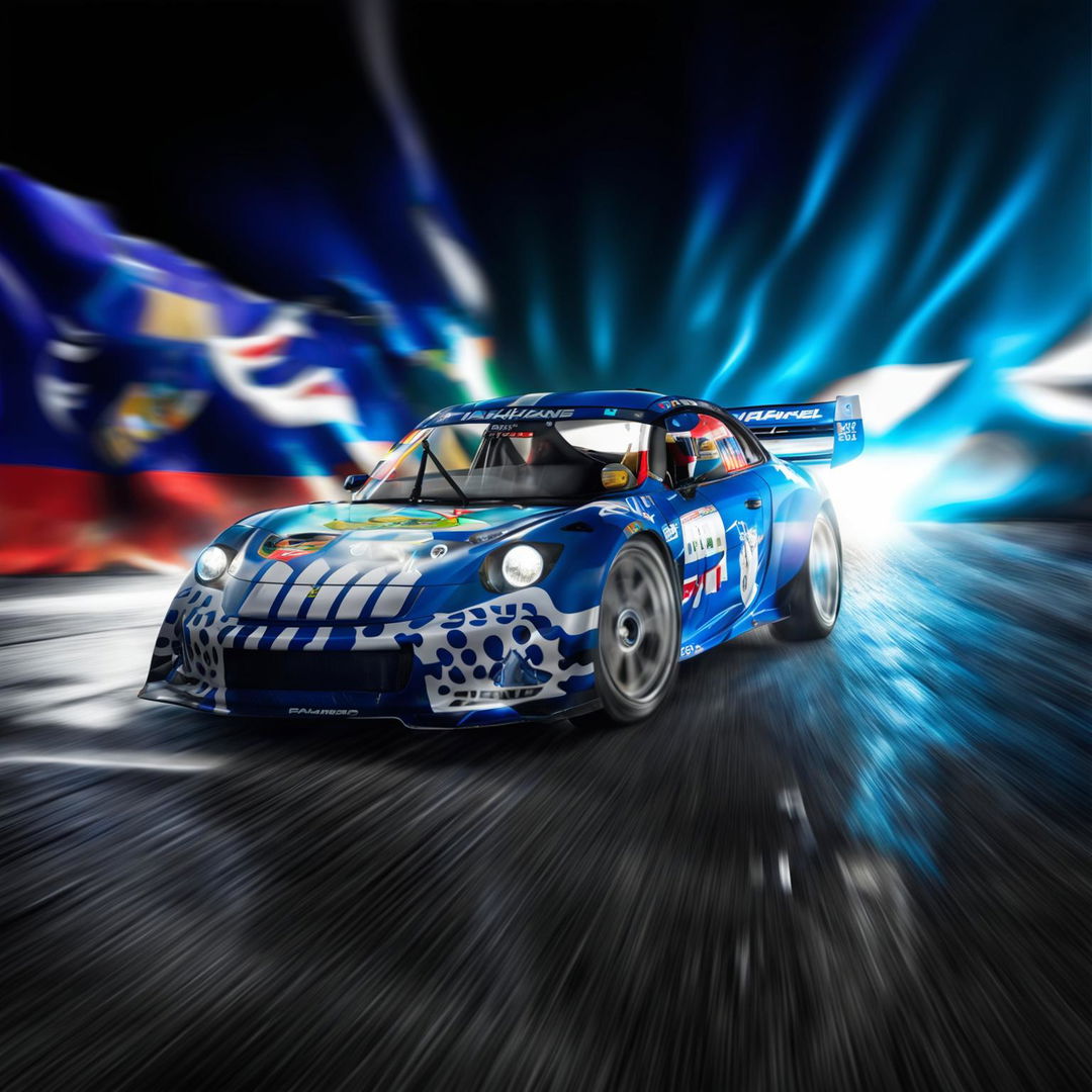 A high-quality digital art image of a race car representing the Falkland Islands