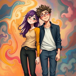 A surreal and imaginative depiction of two individuals, one female and one male, who have their souls switched