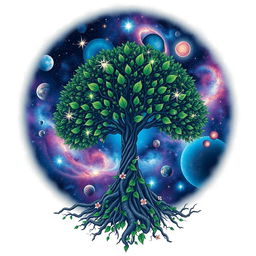 A stunning t-shirt design that blends elements of space and nature seamlessly