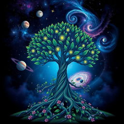 A stunning t-shirt design that blends elements of space and nature seamlessly