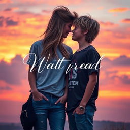 A captivating cover design for a Wattpad story featuring a young couple