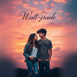 A captivating cover design for a Wattpad story featuring a young couple