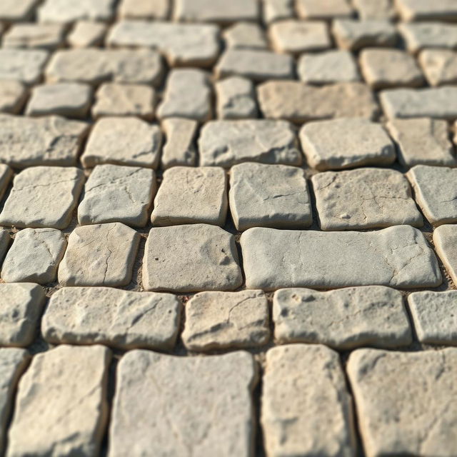 A highly detailed graphic of a stone floor, featuring various shades of gray and beige stones arranged in a classic cobblestone pattern