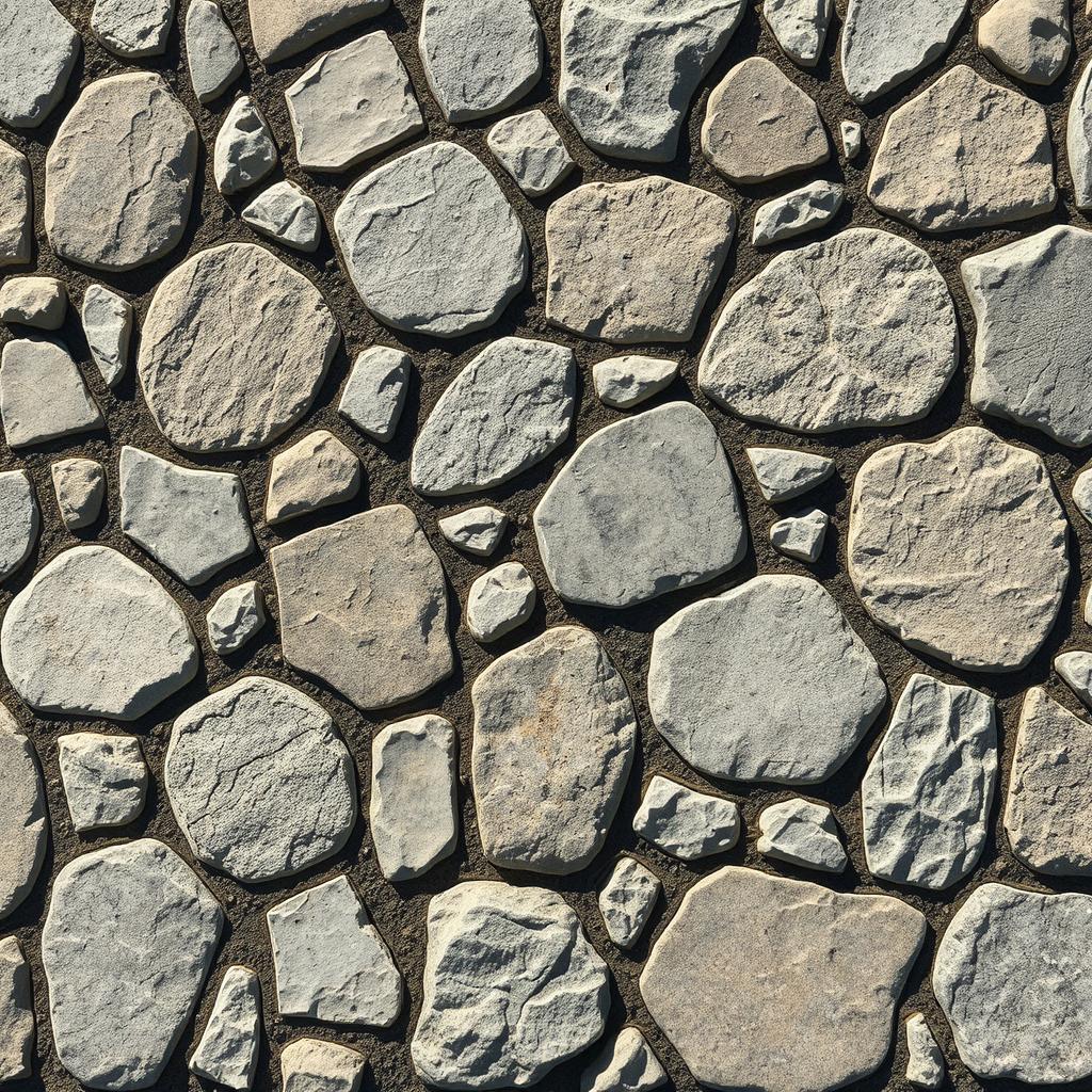 A highly detailed stone floor art texture showcasing various shades of grey and beige stones arranged in a beautiful mosaic pattern