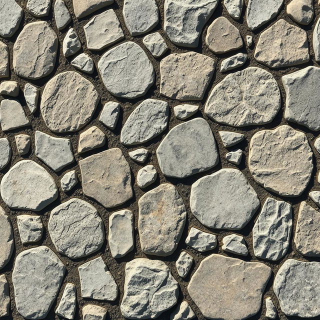 A highly detailed stone floor art texture showcasing various shades of grey and beige stones arranged in a beautiful mosaic pattern