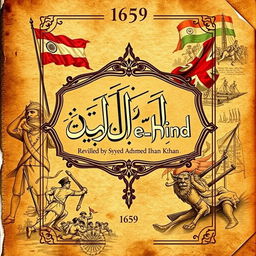 A captivating book cover titled 'Baghawat-e-Hind', authored by Syed Ahmad Khan, published in the year 1859