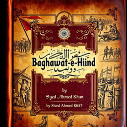 A captivating book cover titled 'Baghawat-e-Hind', authored by Syed Ahmad Khan, published in the year 1859