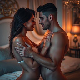 A sensual and intimate scene between two adults, showcasing deep connection and passion